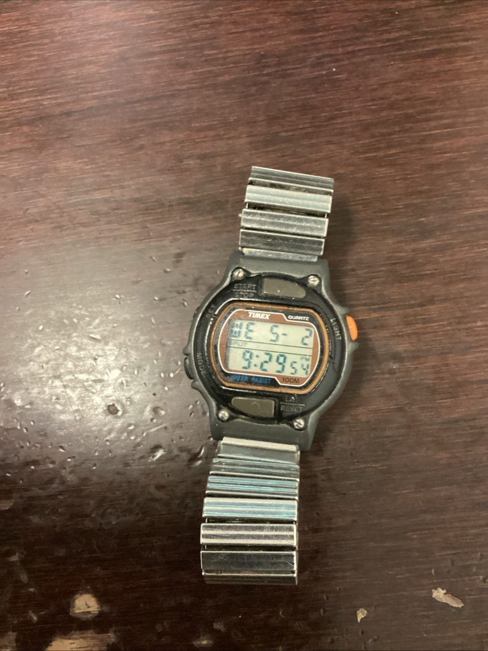Timex Digital Watch in Black Case with Silver Expansion Band and Orange Accent